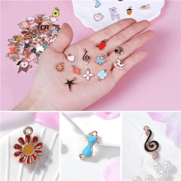DIY bracelet charms 150pcs jewelry making pendants silver gold enamel craft kit - Picture 6 of 8